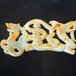 Intricately Carved Double Dragon Hetian Jade Statue